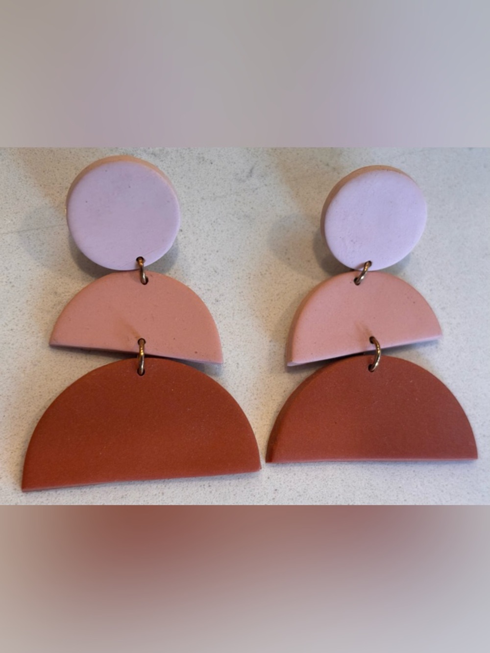 🌸 Geometric Drop Earrings in Blush Pink and Terracotta